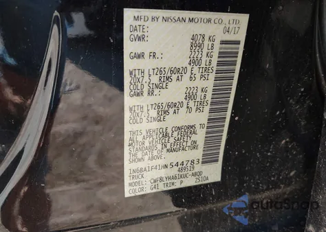 2017 Nissan Titan Xd Platinum Reserve Diesel из США, поврежденный, VIN 1N6BA1F41HN544783